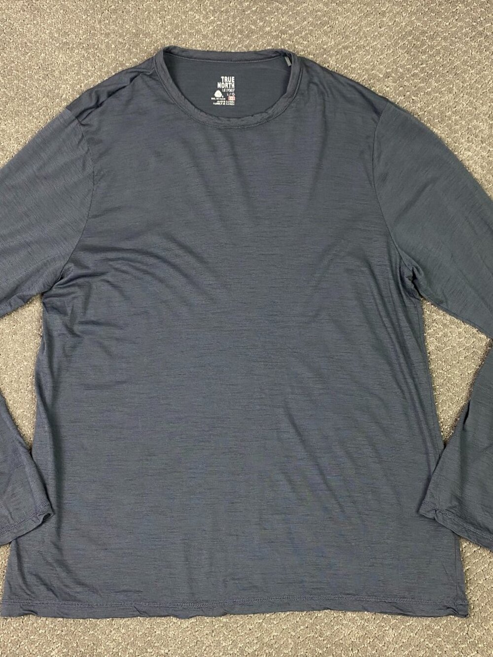 True North Mens Merino Wool Blend Long Sleeve Shirt Top Large Gray Base Layer